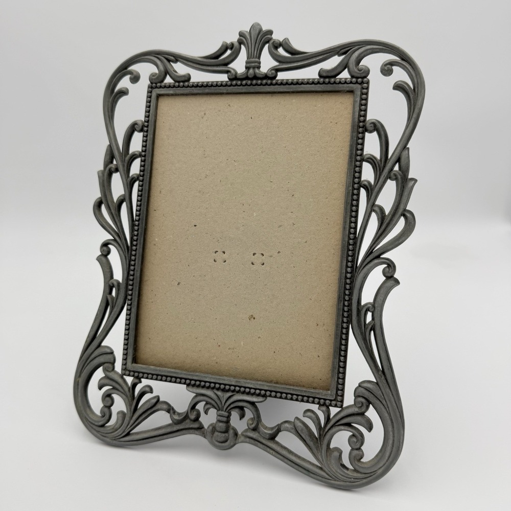 Vtg Ornate Silver Toned Metal Picture Frame 5x7 Baroque Scroll French *No Glass*